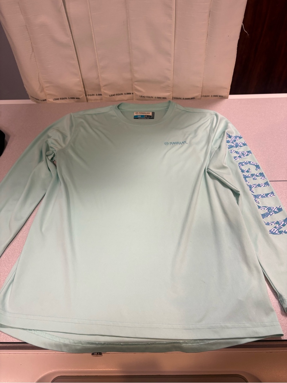 Magellan Outdoors Mint Crewneck Performance Tee with Blue Accent